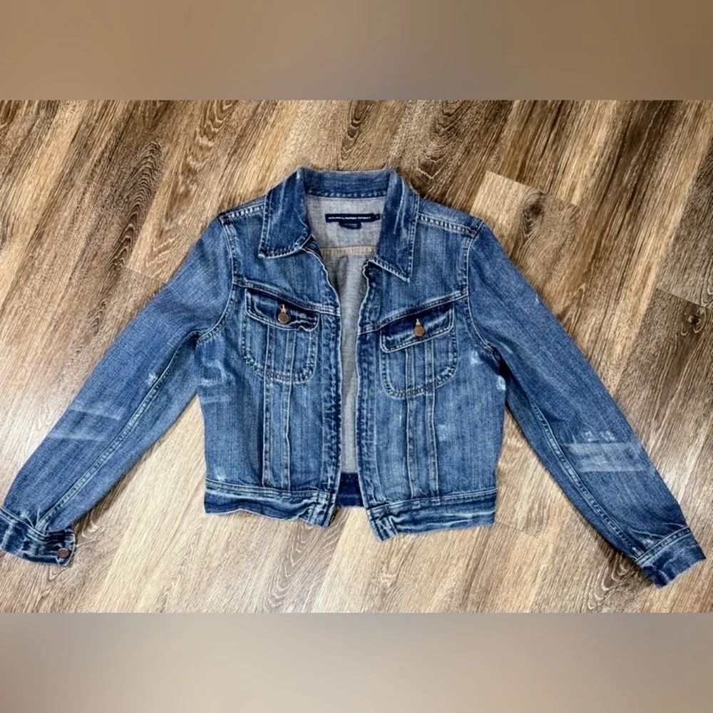 Ralph Lauren Jacket Women’s S Blue Denim Zip Front Trucker Cropped Y2K Preppy - Picture 1 of 7